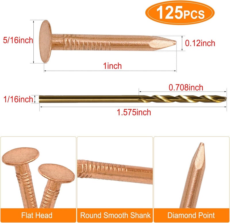 YuJingKey 1 Inch Copper Nails, 125Pcs, 99.9% Pure Copper Nail for Roofing Finish, Furniture, Boat, Stump Remover, Industry, DIY - Image 2